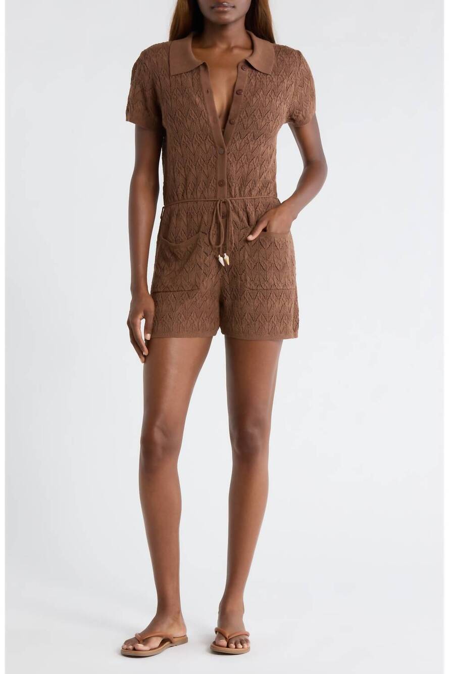NEW ELAN cover up crochet romper in brown